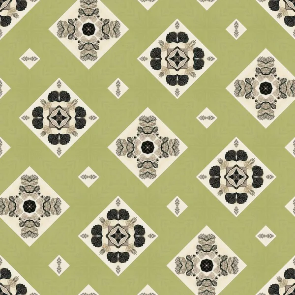 Forest Green Decorative Damask Seamless Pattern Geometric Kaleidoscope Linen Wallpaper — Foto de Stock