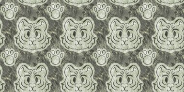 Bebek odası dekorasyonu için şirin bir safari vahşi kaplan sınırı. Kusursuz büyük kedi kürklü yeşil desenli cinsiyet nötr iz tasarımı.