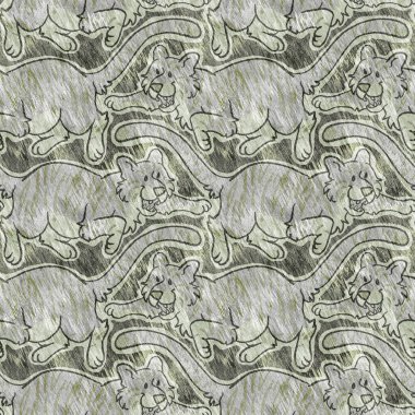 Bebek odası dekorasyonu için şirin bir safari vahşi kaplan deseni. Kusursuz büyük kedi kürklü yeşil desenli cinsiyet nötr iz tasarımı