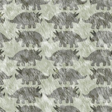 Yeşil el triceratops dinozor deseni çizdi. Bebek yuvası için cinsiyet Nötr Jurasik fosil silueti. Müze, nesli tükenme ve tekstil tasarımı için cinsiyet ayrımı yapılmamış ev dekorasyonu