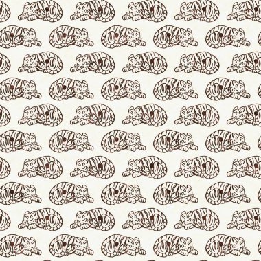 Bebek odası dekorasyonu için şirin bir safari vahşi kaplan deseni. Kusursuz büyük kedi kürklü kahverengi cinsiyet şekilli nötr iz tasarımı