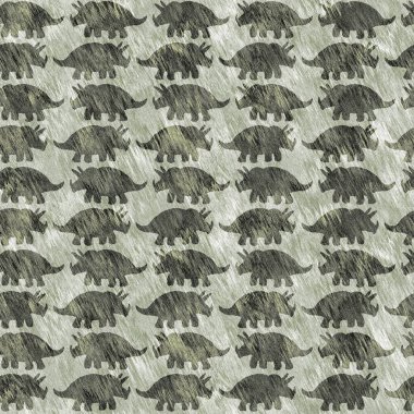 Yeşil el triceratops dinozor deseni çizdi. Bebek yuvası için cinsiyet Nötr Jurasik fosil silueti. Müze, nesli tükenme ve tekstil tasarımı için cinsiyet ayrımı yapılmamış ev dekorasyonu