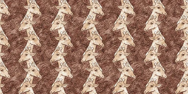 Bebek odası dekorasyonu için şirin bir safari vahşi zürafa sınırı. Kusursuz kürksüz kahverengi desenli cinsiyet nötr iz tasarımı.