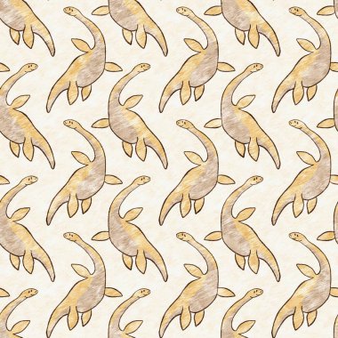 Kahverengi el plesiosaur dinazorunu kusursuz şekilde çizmiş. Bebek yuvası için cinsiyet Nötr Jurasik fosil silueti. Müze, nesli tükenme ve tekstil tasarımı için cinsiyet ayrımı yapılmamış ev dekorasyonu