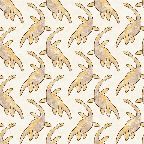 Kahverengi el plesiosaur dinazorunu kusursuz şekilde çizmiş. Bebek yuvası için cinsiyet Nötr Jurasik fosil silueti. Müze, nesli tükenme ve tekstil tasarımı için cinsiyet ayrımı yapılmamış ev dekorasyonu