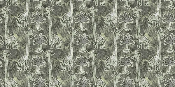 Cute safari wild giraffe animal border for babies room decor. Seamless furry green textured gender neutral print design