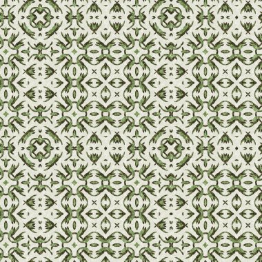 Mozaik geometrik yeşil, pürüzsüz doku deseni. Yazılı kumaş için modaya uygun kaleydoskop tasarımı. Sert soyut tekstil tasarımı