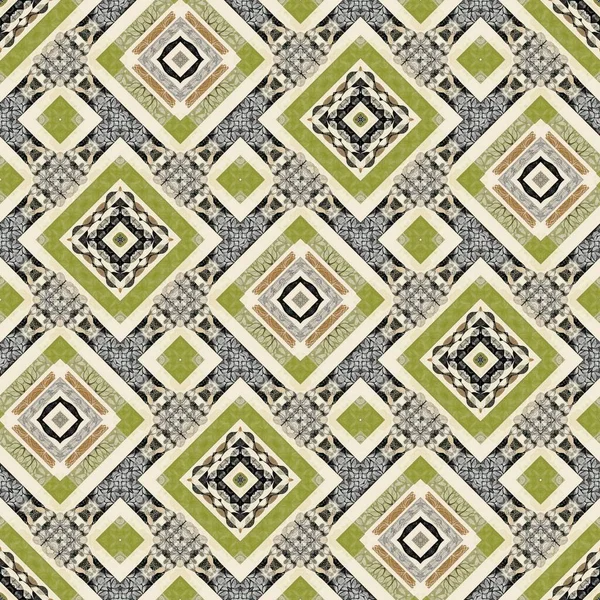 Forest green decorative damask seamless pattern. Geometric kaleidoscope linen for wallpaper backdrop. Printed fabric of optic trendy vintage design