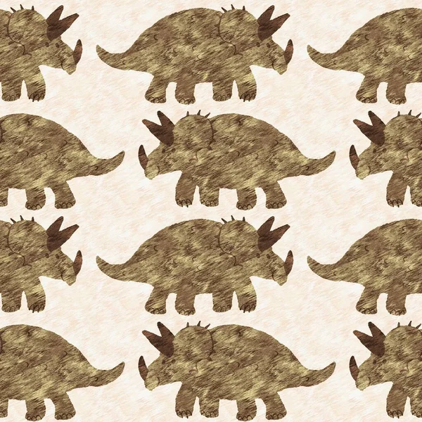 Hand drawn triceratops dinosaur seamless pattern. Gender Neutral Jurassic fossil silhouette for baby nursery. Gender neutral home decor for museum, extinction and textile design