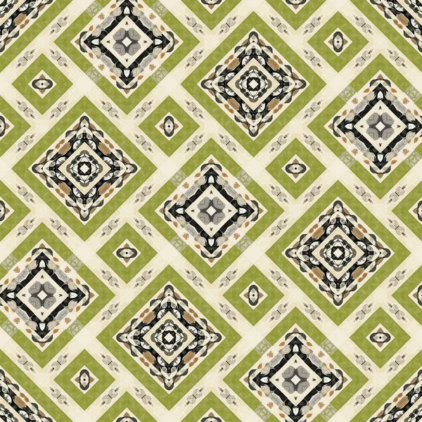 Forest green decorative damask seamless pattern. Geometric kaleidoscope linen for wallpaper backdrop. Printed fabric of optic trendy vintage design