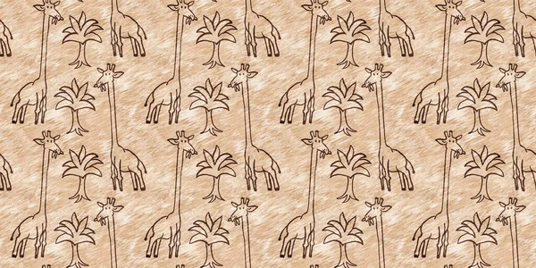 Cute safari wild giraffe animal border for babies room decor. Seamless furry brown textured gender neutral print design.