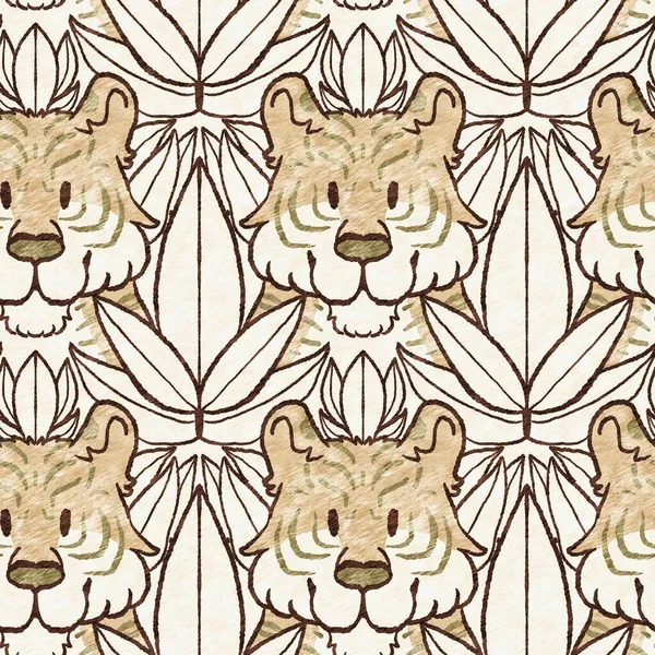 Cute safari wild tiger animal pattern for babies room decor. Seamless big cat furry brown textured gender neutral print design