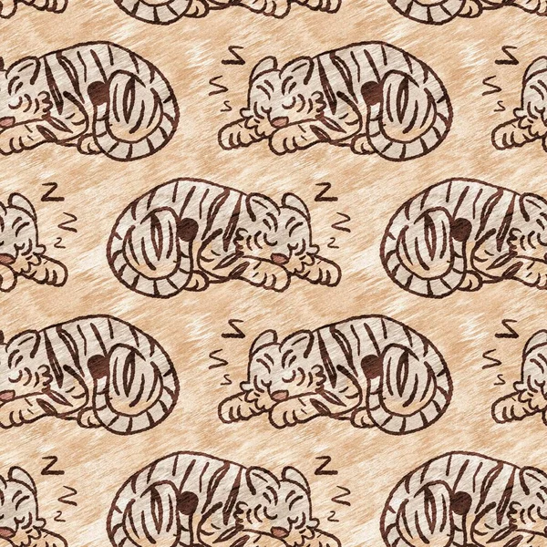 Cute safari wild tiger animal pattern for babies room decor. Seamless big cat furry brown textured gender neutral print design