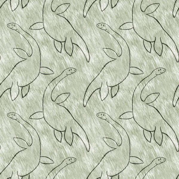 Brown Hand Drawn Plesiosaur Dinosaur Seamless Pattern Gender Neutral Jurassic — Stock Photo, Image