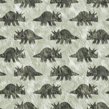 Yeşil el triceratops dinozor deseni çizdi. Bebek yuvası için cinsiyet Nötr Jurasik fosil silueti. Müze, nesli tükenme ve tekstil tasarımı için cinsiyet ayrımı yapılmamış ev dekorasyonu