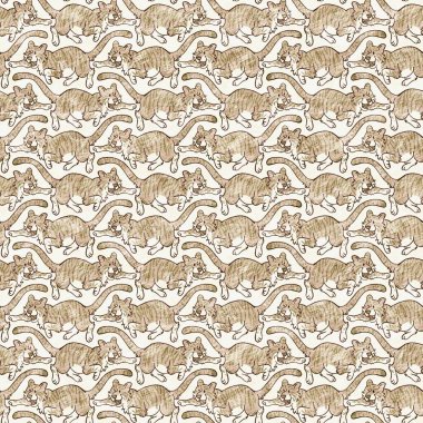 Bebek odası dekorasyonu için şirin bir safari vahşi kaplan deseni. Kusursuz büyük kedi kürklü kahverengi cinsiyet şekilli nötr iz tasarımı