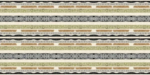 Forest green decorative damask seamless border. Geometric kaleidoscope linen for wallpaper washi tape. Printed fabric of optic trendy vintage design