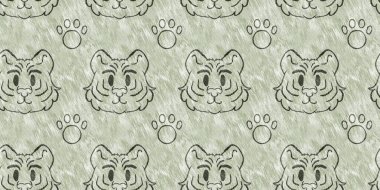 Bebek odası dekorasyonu için şirin bir safari vahşi kaplan sınırı. Kusursuz büyük kedi kürklü yeşil desenli cinsiyet nötr iz tasarımı.