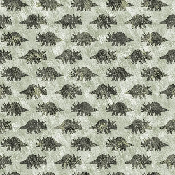 Green Hand Drawn Triceratops Dinosaur Seamless Pattern Gender Neutral Jurassic — ストック写真