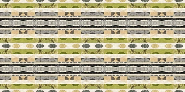 Forest Green Decorative Damask Seamless Border Geometric Kaleidoscope Linen Wallpaper — Stock Photo, Image