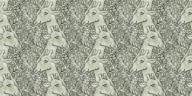 Bebek odası dekorasyonu için şirin bir safari vahşi zürafa sınırı. Kusursuz kürksüz yeşil desenli cinsiyet nötr iz tasarımı