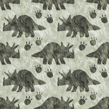 Yeşil el triceratops dinozor deseni çizdi. Bebek yuvası için cinsiyet Nötr Jurasik fosil silueti. Müze, nesli tükenme ve tekstil tasarımı için cinsiyet ayrımı yapılmamış ev dekorasyonu