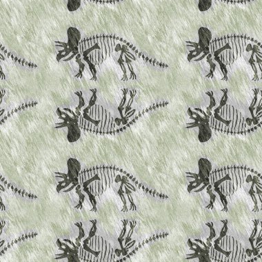 El çizimi triceratops fosil kemikler dinazor dikişsiz desen. Cinsiyet Tarafsız Jurasik siluet. Müze, excintion ve tekstil tasarımı için ev dekorasyonu