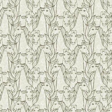 Bebek odası dekorasyonu için şirin bir safari vahşi zürafa deseni. Kusursuz Afrikalı kürklü yeşil, cinsiyet dokusuna sahip nötr baskı tasarımı.