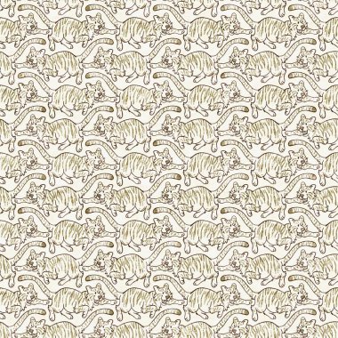 Bebek odası dekorasyonu için şirin bir safari vahşi kaplan deseni. Kusursuz büyük kedi kürklü kahverengi cinsiyet şekilli nötr iz tasarımı