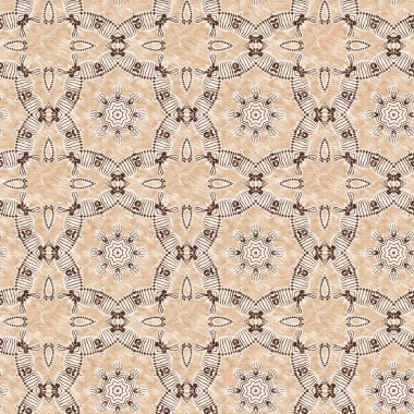Mosaic geometric dark brown seamless texture pattern. Trendy kaleidoscope woven design for printed fabric. Rough abstract textile design