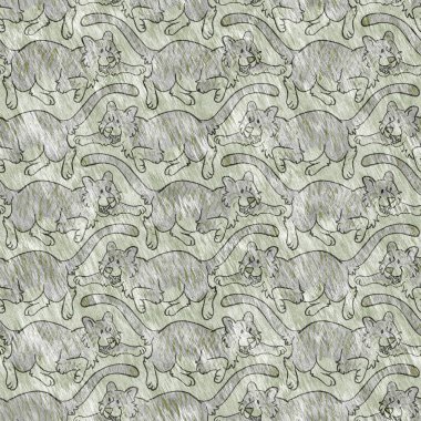 Bebek odası dekorasyonu için şirin bir safari vahşi kaplan deseni. Kusursuz büyük kedi kürklü yeşil desenli cinsiyet nötr iz tasarımı