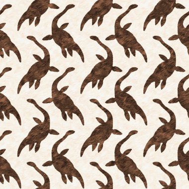 Kahverengi el plesiosaur dinazorunu kusursuz şekilde çizmiş. Bebek yuvası için cinsiyet Nötr Jurasik fosil silueti. Müze, nesli tükenme ve tekstil tasarımı için cinsiyet ayrımı yapılmamış ev dekorasyonu