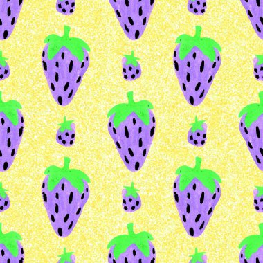 Bright strawberry vintage seamless pattern. Cottagecore retro summer fruit wallpaper. Whimsical paper cut sweet healthy berry backdrop