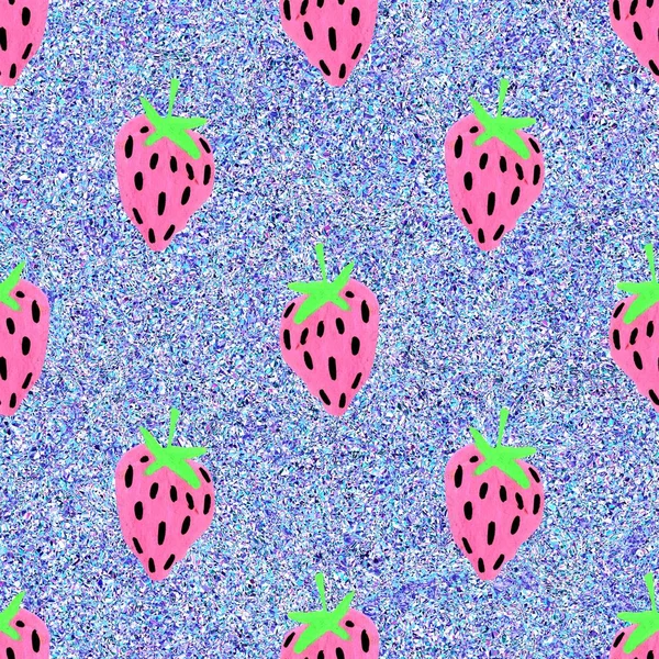 Bright strawberry vintage seamless pattern. Cottagecore retro summer fruit wallpaper. Whimsical paper cut sweet healthy berry backdrop
