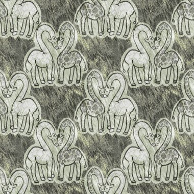 Bebek odası dekorasyonu için şirin bir safari vahşi zürafa deseni. Kusursuz Afrikalı kürklü yeşil, cinsiyet dokusuna sahip nötr baskı tasarımı.