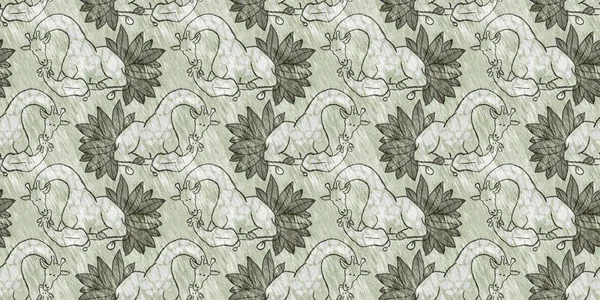 Cute safari wild giraffe animal border for babies room decor. Seamless furry green textured gender neutral print design