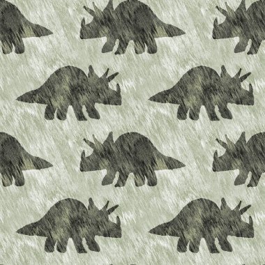 Yeşil el triceratops dinozor deseni çizdi. Bebek yuvası için cinsiyet Nötr Jurasik fosil silueti. Müze, nesli tükenme ve tekstil tasarımı için cinsiyet ayrımı yapılmamış ev dekorasyonu