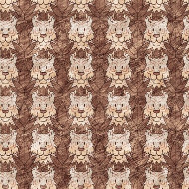 Bebek odası dekorasyonu için şirin bir safari vahşi kaplan deseni. Kusursuz büyük kedi kürklü kahverengi cinsiyet şekilli nötr iz tasarımı