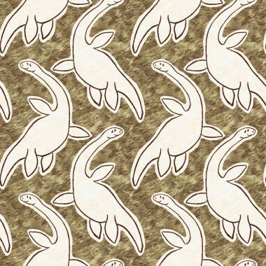 Kahverengi el plesiosaur dinazorunu kusursuz şekilde çizmiş. Bebek yuvası için cinsiyet Nötr Jurasik fosil silueti. Müze, nesli tükenme ve tekstil tasarımı için cinsiyet ayrımı yapılmamış ev dekorasyonu