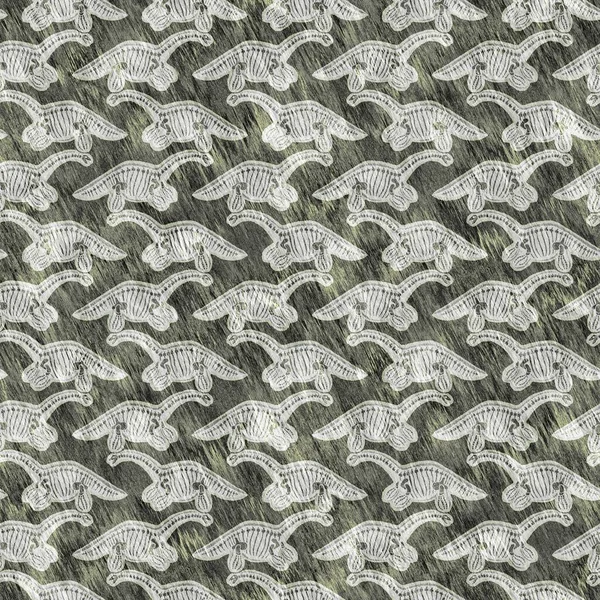 Hand Drawn Skeleton Fossil Plesiosaur Dinosaur Seamless Pattern Gender Neutral — стоковое фото