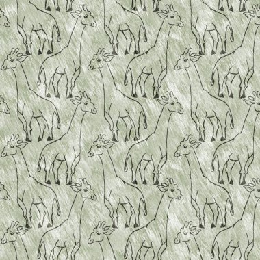 Bebek odası dekorasyonu için şirin bir safari vahşi zürafa deseni. Kusursuz Afrikalı kürklü yeşil, cinsiyet dokusuna sahip nötr baskı tasarımı.