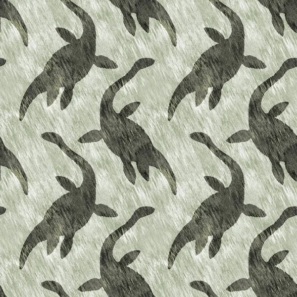 Brown Hand Drawn Plesiosaur Dinosaur Seamless Pattern Gender Neutral Jurassic — Foto de Stock