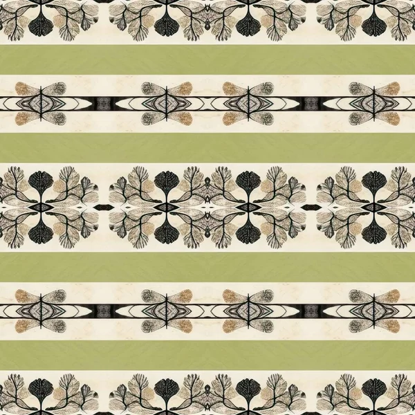 Forest Green Decorative Damask Seamless Pattern Geometric Kaleidoscope Linen Wallpaper — Foto de Stock