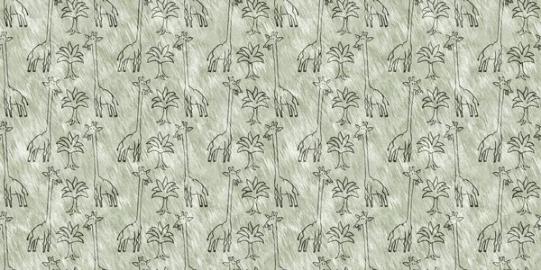 Cute safari wild giraffe animal border for babies room decor. Seamless furry green textured gender neutral print design