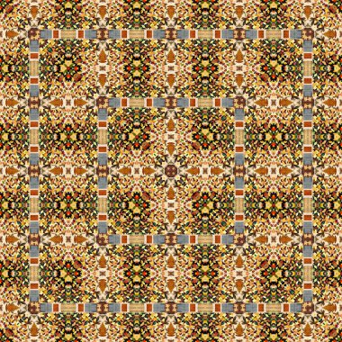 Autumn leaves woodland seamless pattern. Brown retro kaleidoscopic textile print. Backdrop of vintage ornate forest wallpaper. Garden botanical print