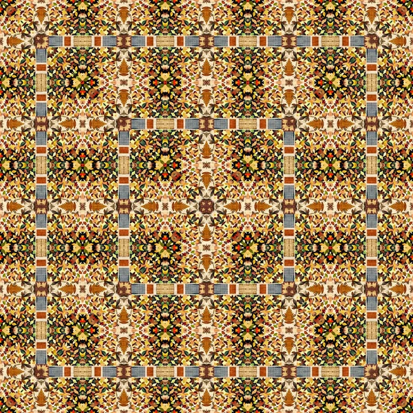 Autumn Leaves Woodland Seamless Pattern Brown Retro Kaleidoscopic Textile Print —  Fotos de Stock