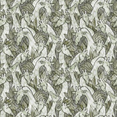 Bebek odası dekorasyonu için şirin bir safari vahşi zürafa deseni. Kusursuz Afrikalı kürklü yeşil, cinsiyet dokusuna sahip nötr baskı tasarımı.