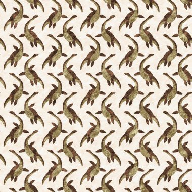 Kahverengi el plesiosaur dinazorunu kusursuz şekilde çizmiş. Bebek yuvası için cinsiyet Nötr Jurasik fosil silueti. Müze, nesli tükenme ve tekstil tasarımı için cinsiyet ayrımı yapılmamış ev dekorasyonu