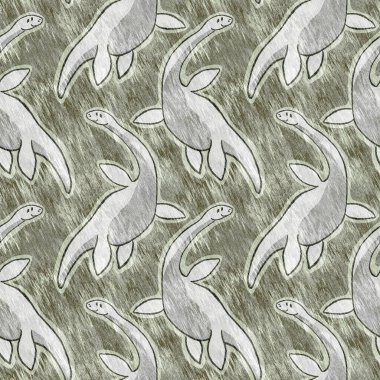 Kahverengi el plesiosaur dinazorunu kusursuz şekilde çizmiş. Bebek yuvası için cinsiyet Nötr Jurasik fosil silueti. Müze, nesli tükenme ve tekstil tasarımı için cinsiyet ayrımı yapılmamış ev dekorasyonu