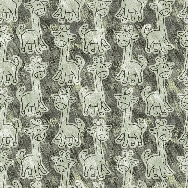 かわいいサファリ野生キリンの動物のパターン赤ちゃんの部屋の装飾 シームレスなアフリカの毛皮のような緑のテクスチャ性別ニュートラルプリントデザイン — ストック写真